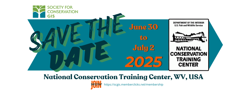 2025 SCGIS Conference save the date graphic with blue, green, and orange colors