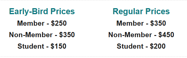 Registration Prices, teal and black text